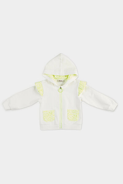 Panço Kız Bebek Fırfır Detaylı Fermuarlı Ekru Sweatshirt