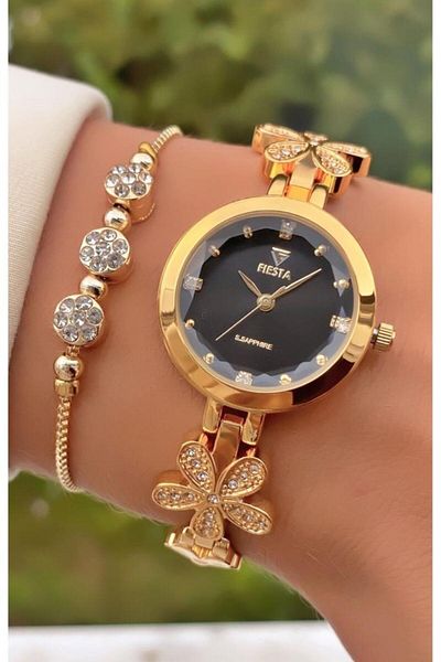 Fiesta Mrd11470 Gold Color Steel Cord and Case Women's Wristwatch Bracelet Gift