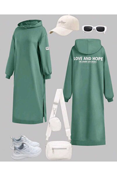 Cardee فستان تونيك أخضر نعناعي بغطاء للرأس