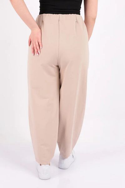 Puane Women's Combed Fabric Elastic Waist Shalwar Beige Trousers 18167