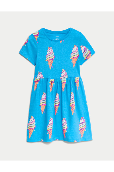 Marks & Spencer Saf Pamuklu Kısa Kollu Elbise (2-7 Yaş)