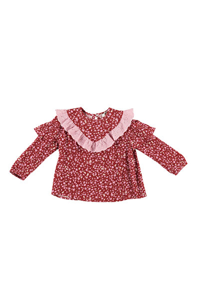 Panço Kız Bebek Desenli Bordo Bluz