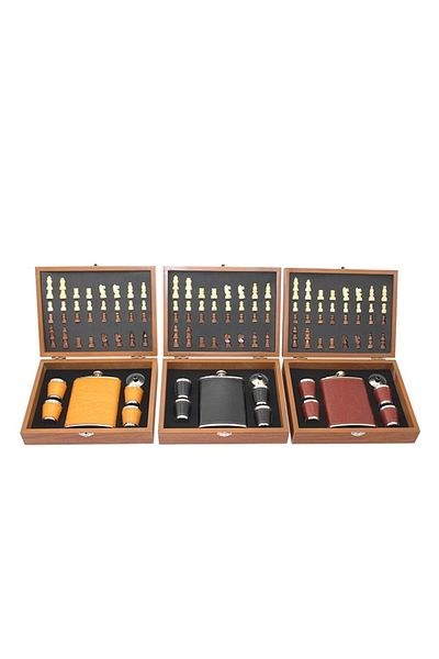 HİMARRY Himarry Wooden Boxed Chess Flask Set with Leather