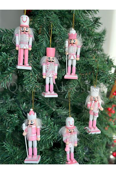 QUEEN AKSESUAR Luxury 6-Movable Lead Hanging Hazelnut Set - Pine Tree Decoration, Pink and White