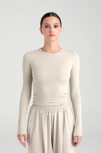 SHEISMONO Soft Touch Yuvarlak Yaka Bluz Bej