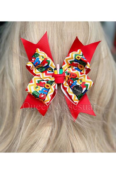 QUEEN AKSESUAR Custom Luxury Design Bow Automatic Clip Alphabet Patterned School Buckle with Pencil Figure No1 Red