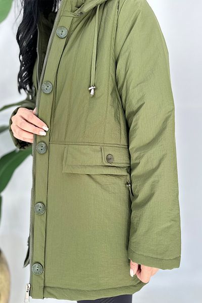 GÖKSEL Khaki Plus Size Coat - Pocket Detailed