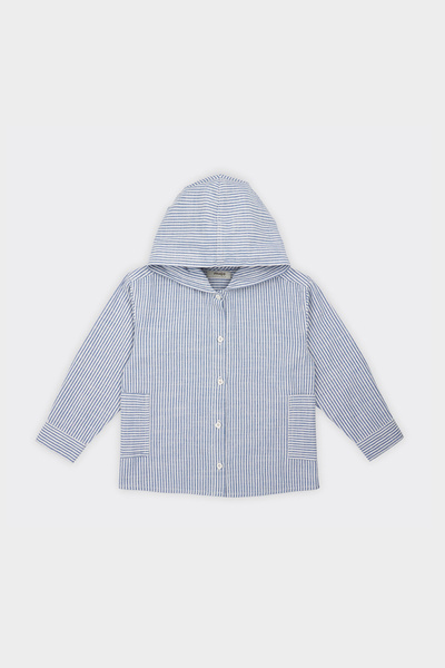 Panço Erkek Çocuk Kapüşonlu Çizgili Mavi Gömlek