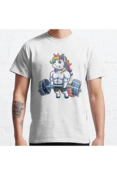 ZOKAWEAR Tricou unisex pentru haltere curcubeu cu model de unicorn - cu potri...