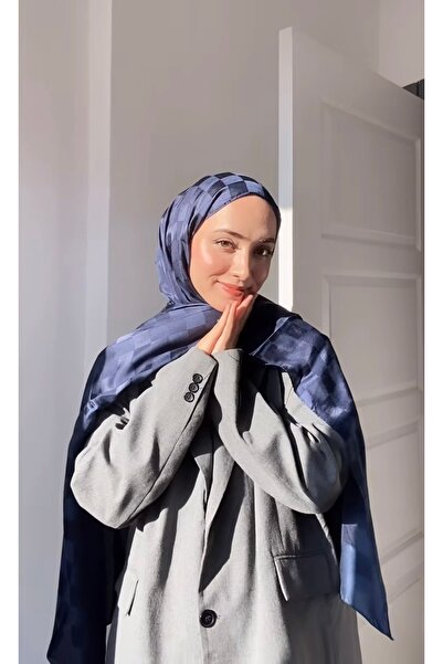 ARMANDA İtalyan Jakar Dama Desen Şal Lacivert