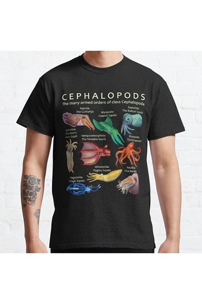 ZOKAWEAR Loose Fit Unisex The Cephalopod: Octopus, Squid, Nautilus, And Cuttlefish Design Printed Tshirt