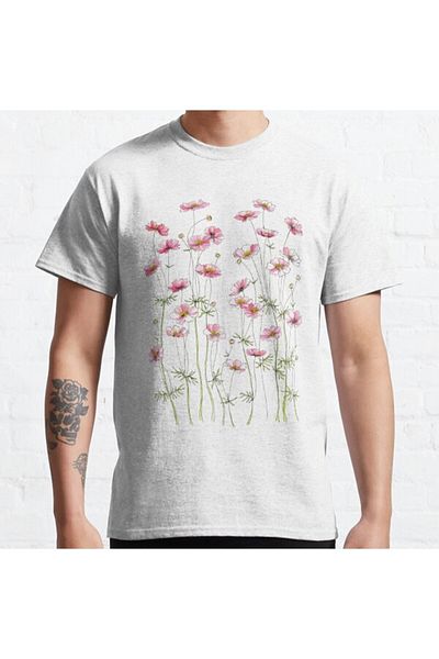 ZOKAWEAR Μπλουζάκι Loose Fit Unisex Pink Cosmos Flowers με στάμπα