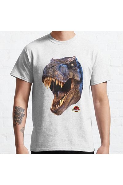 ZOKAWEAR Μπλουζάκι Loose Fit Unisex Jurassic Park Distressed Vintage Tyrannosaurus Rex Big Color Face Printed Tshirt