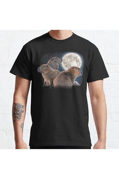 ZOKAWEAR Tricou cu imprimeu unisex, cu trei capibare și lună, amuzant, parodie umoristică