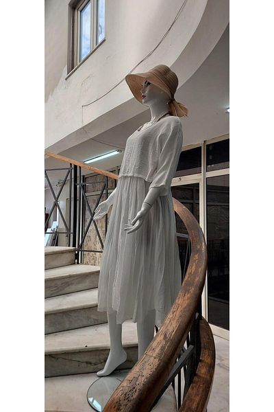 EREN STYLE Φόρεμα ιταλικής μουσελίνας λινό λουράκι - Μπλούζα & Σετ 2 τεμαχίων