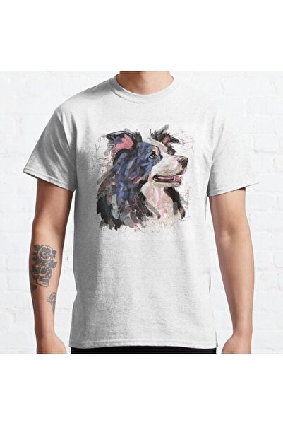 ZOKAWEAR Tricou cu imprimeu unisex Border Collie Dreaming Design Loose Fit