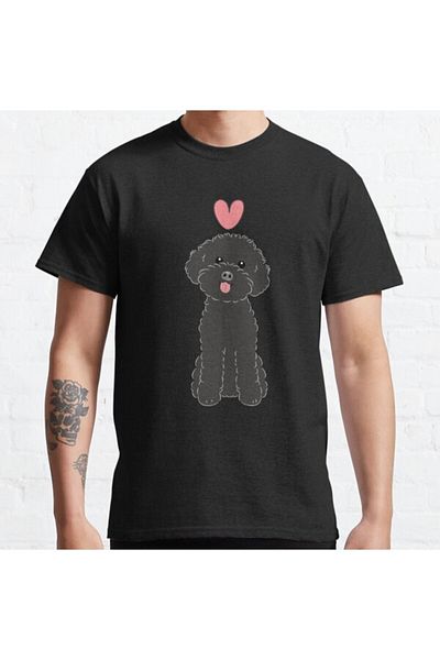 ZOKAWEAR Tricou cu imprimeu unisex Love Black Toy Poodle Design, loose fit