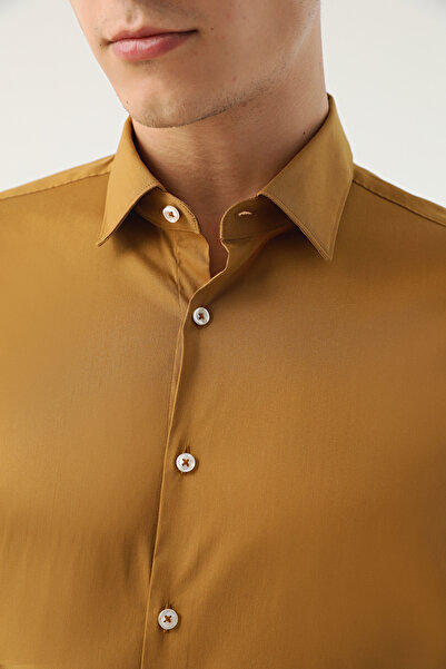 Twn Mustard Slim Fit Stretch πουκάμισο