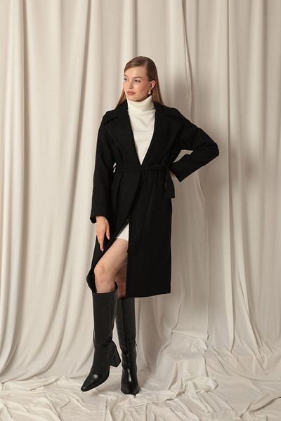 Lukas Stamp Fabric Lined Women's Black Coat
