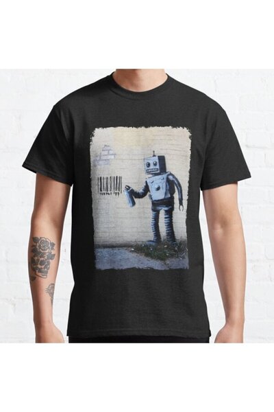 ZOKAWEAR Μπλουζάκι με στάμπα Banksy Graffiti Unisex Smiling Robot και Barcode...