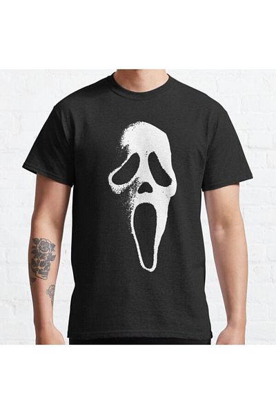 ZOKAWEAR Tricou cu imprimeu unisex cu masca de tip Scream, loose fit