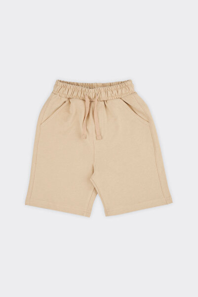 Panço Erkek Çocuk Beli Lastikli Bej Örme Şort