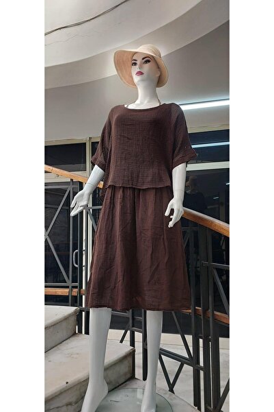 EREN STYLE İtalyan Müslin Keteni Üstü File Bluzlu Astarlı Tek Parça Elbise