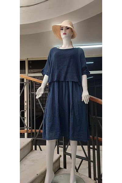 EREN STYLE Ολόσωμο φόρεμα ιταλικής μουσελίνας με επένδυση από διχτυωτό μπλούζα