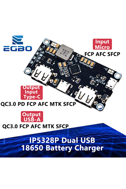 Choice IP5328P Dual USB 18650 Battery Charger Treasure Tpye-c 3.7V Step Up Fa...
