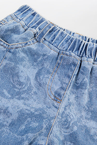 Panço Kız Bebek Beli Lastikli Yıkamalı Mavi Kot Pantolon