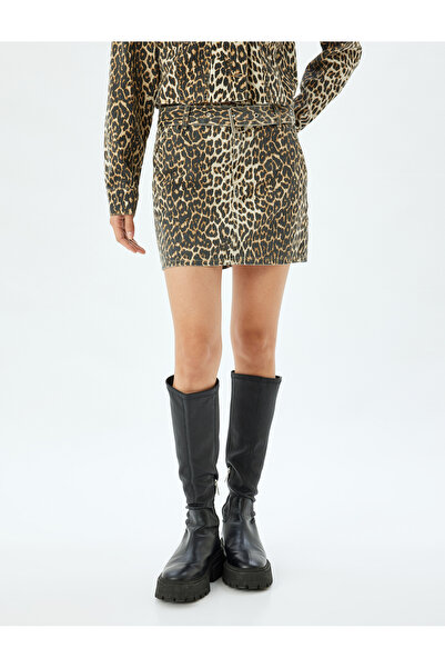 Koton Leopar Mini Kot Etek Kemer Detaylı Cepli