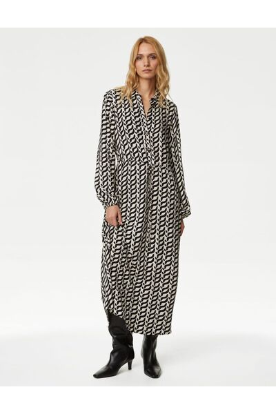 Marks & Spencer Desenli Midi Gömlek Elbise