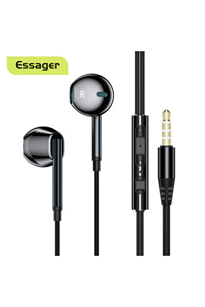 essager سماعة أذن سلكية سوداء مقاس 3.5 ملم مزودة بميكروفون لأجهزة الكمبيوتر الشخصية والأجهزة اللوحية من ريدمي...