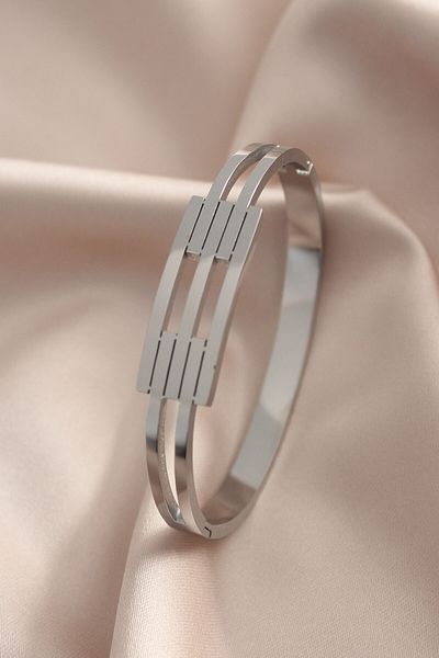 E BULURUM Steel Silver Color Rib Model Handcuff Women's Bracelet