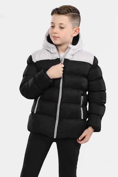 VODENS Boy's Black Pieced Fleece Inside Fur Waterproof Winter Thick Hooded Coat