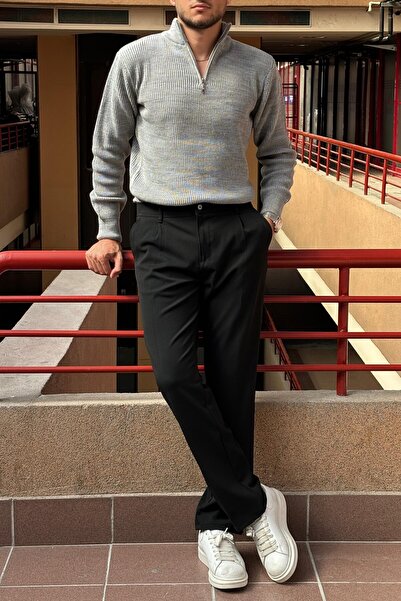 inpool Erkek, yarım fermuar, dik yaka, kışlık, triko örme, Old Money Culture, kazak PLTK06