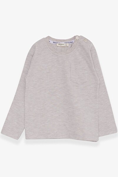 Breeze Erkek Bebek Uzun Kollu Tişört Cepli 9 Ay-3 Yaş, Bej Melanj