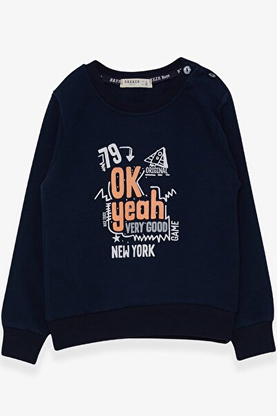 Breeze سويت شيرت ولادي بطبعة نص، العمر 2-6 سنوات، أزرق داكن