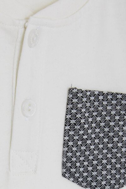 Breeze Baby Boy Long Sleeve T-Shirt with Pockets Buttons Embroidered 9 Months-3 Years, Ecru