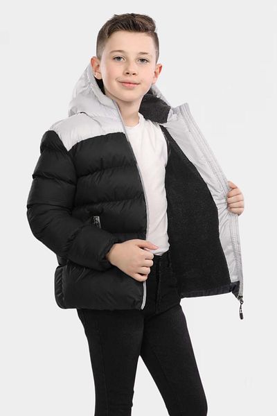 VODENS Boy's Black Pieced Fleece Inside Fur Waterproof Winter Thick Hooded Coat