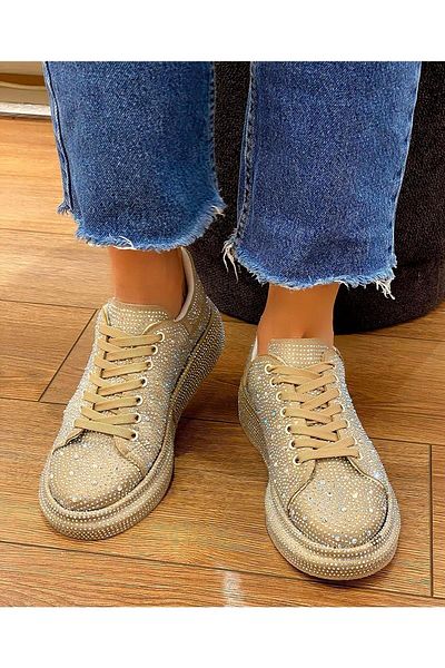 diclepolat Pantofi sport eleganti și confortabili pentru femei Andra Beige Gold Stone