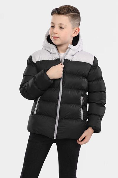 VODENS Boy's Anthracite Pieced Fleece Inside Fur Waterproof Winter Thick Hooded Coat
