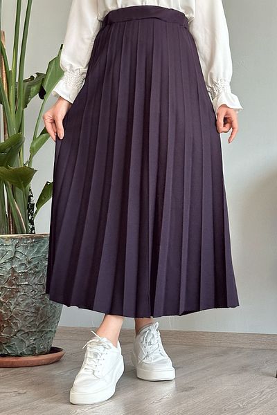 InStyle Luisa Faltenrock mit Gummizug in der Taille – Dunkellila