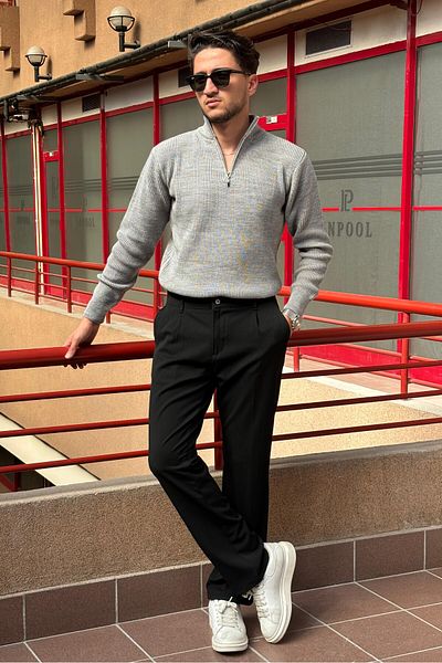 inpool Men's Winter Knitwear Sweater - Half Zipper, Stand Collar, Old Money Culture Pltk06