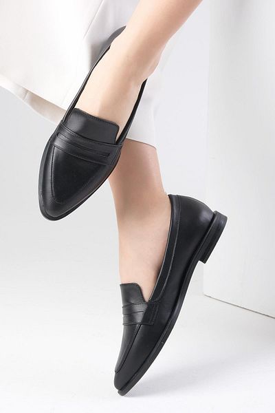 Mio Gusto River Damen-Loafer-Freizeitschuhe aus echtem Leder in Schwarz