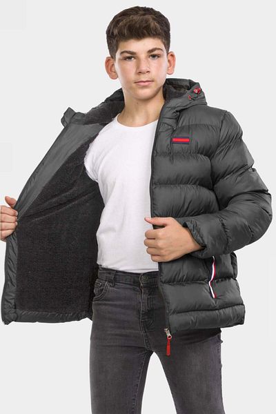 VODENS Boy's Anthracite Fleece Inside Furry Waterproof Winter Thick Hooded Coat