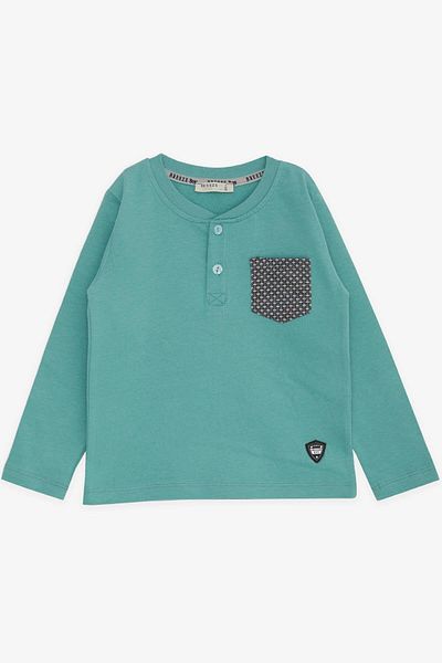 Breeze Baby Boy Long Sleeve T-Shirt with Pockets Buttons Embroidered 9 Months-3 Years, Mint Green