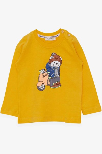 Breeze تي شيرت ولادي بأكمام طويلة مطبوع عليه دبدوب، لعمر 2-6 سنوات، أصفر