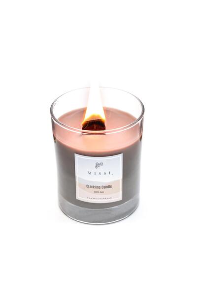 Missi Ahşap Fitilli Black Orchid Kokulu Gri Çıtırtılı Vegan Mum (Crackling)