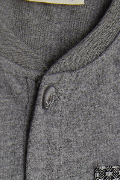 Breeze Baby Boy Long Sleeve T-Shirt with Pockets Buttons Embroidered 9 Months-3 Years, Dark Gray Melange